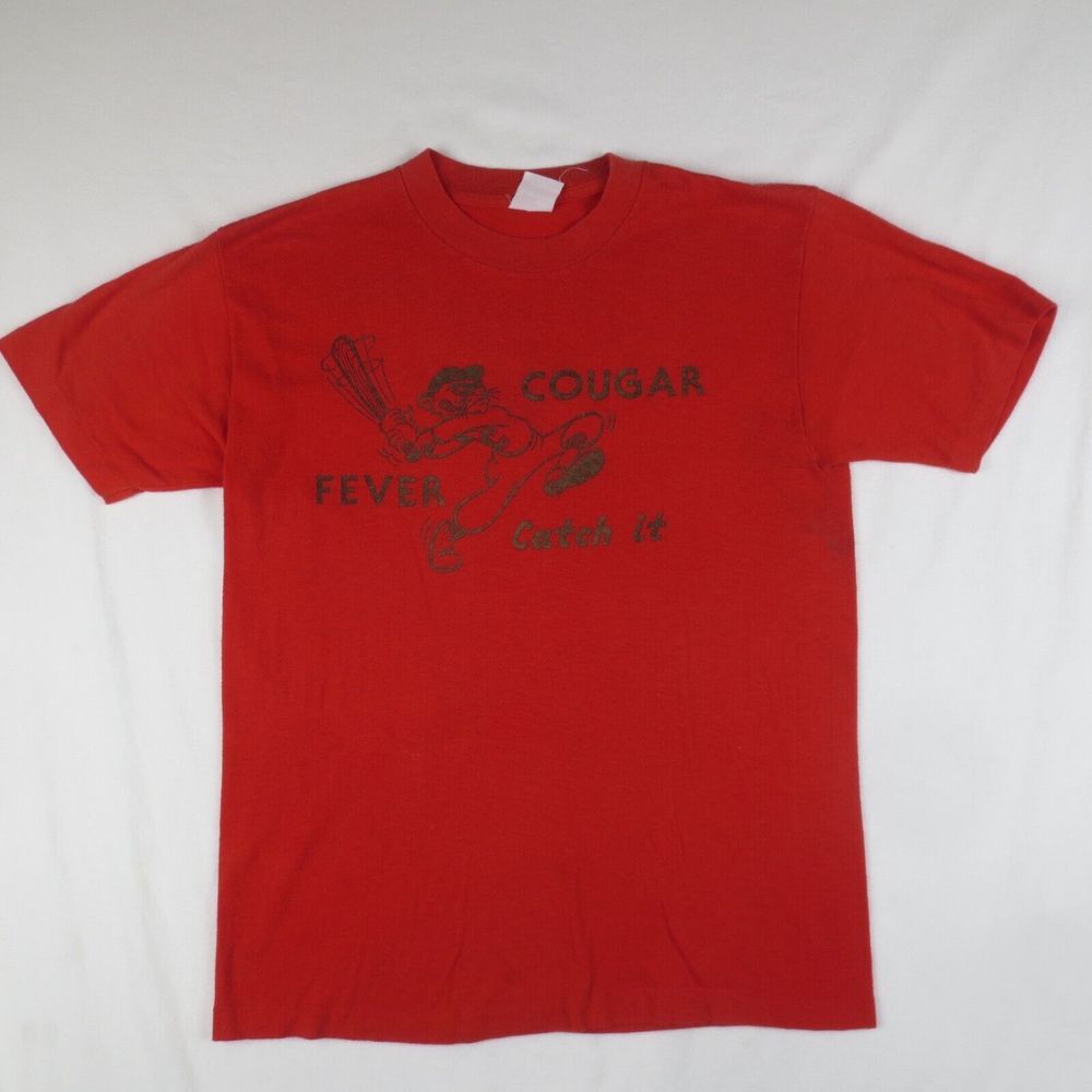 Vintage Houston Cougars T Shirt Mens S Red Cougar Fever Catch It‎ Single Stitch